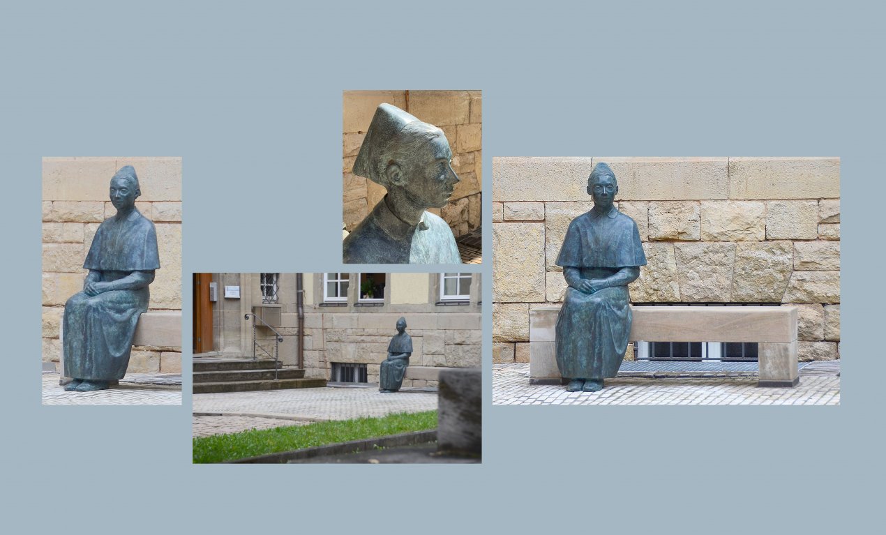 Bronzeplastik, Diakonie, Diakonisse, sitzende Diakonisse